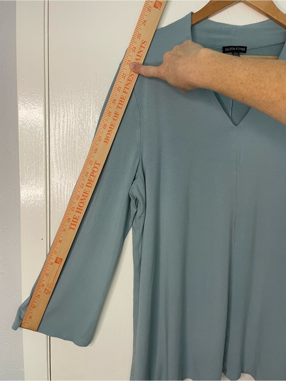 Eileen Fisher XL Soft Blue V-Neck Jersey Tunic Top - Picture 5 of 8